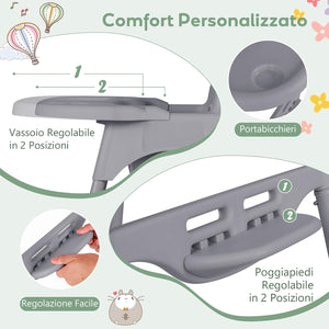 4 in 1 Seggiolone per Bambini, Seggiolone Papa con Vassoio Regolabile, Sedia da Terra per Bambini con Poggiapiedi, pert Bambini 6-36 Mesi (Grigio)