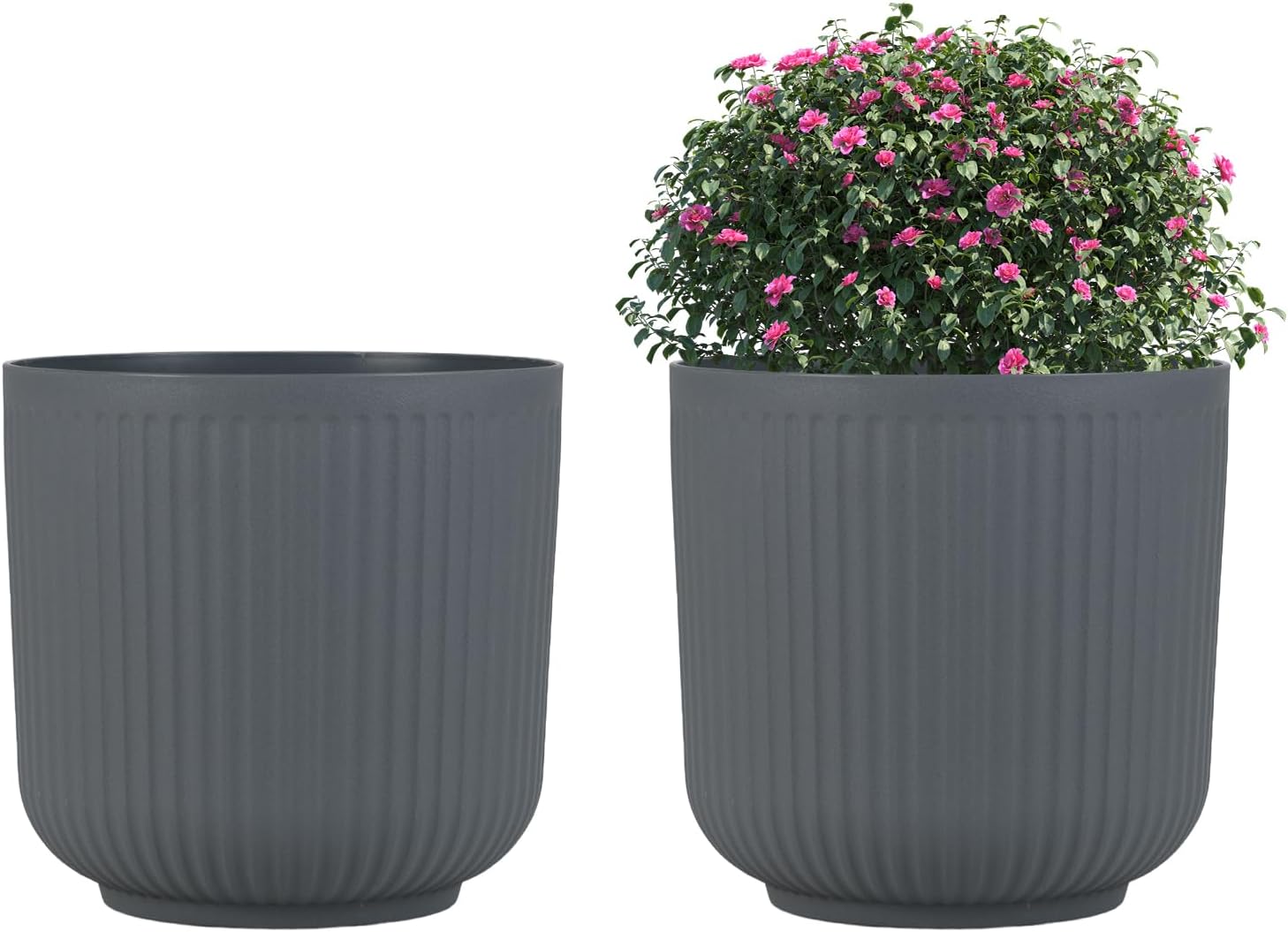 Set di Vasi Rotondi in Plastica, 2 Vasi per Fiori a Strisce con Sistema di Drenaggio Opzionale, Vasi Decorativi per Piante da Interni ed Esterni per Veranda, Giardino e Balcone