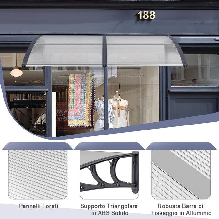 Tettoia per Porta Finestra, Pensilina Tettoia per Porta in Policarbonato, per Protezione da Sole, Pioggia, Neve, per Balcone, Finestre e Porte (Trasparente, 199 x 99 x 28 cm)