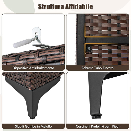 Armadio in Vimini con 2 Ante, Armadio Guardaroba in Rattan PE con Asta Appendiabiti e 4 Cubi di Stoccaggio, per Soggiorno, Camera da Letto e Patio, 72 x 50 x 157 cm (Maronne)