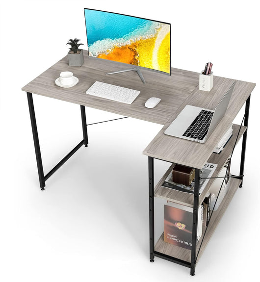 Scrivania Angolare 120 CM, Scrivania per Computer ad Angolo con 2 Ripiani, Scrivania Ufficio Reversibile Moderna con Design Salvaspazio, 120 x 88 x 74,5 cm (Grigio)