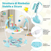Jumperoo per Bambini, Centro attività Saltella con Altezza Regolabile, Gioco Saltellante con Sedile Girevole a 360°, Saltarello per Neonati con Luci e Suoni per Bambini 6+ Mesi (Azzurro)
