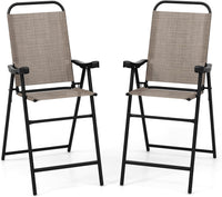 Set di 2 Sgabelli Pieghevoli da Bar per Giardino, Set di 2 Sedie Alte da Bar con Telaio in Metallo e Poggiapiedi, per Balcone, Giardino e Piscina, 56 x 76 x 112 cm (L x P x A)