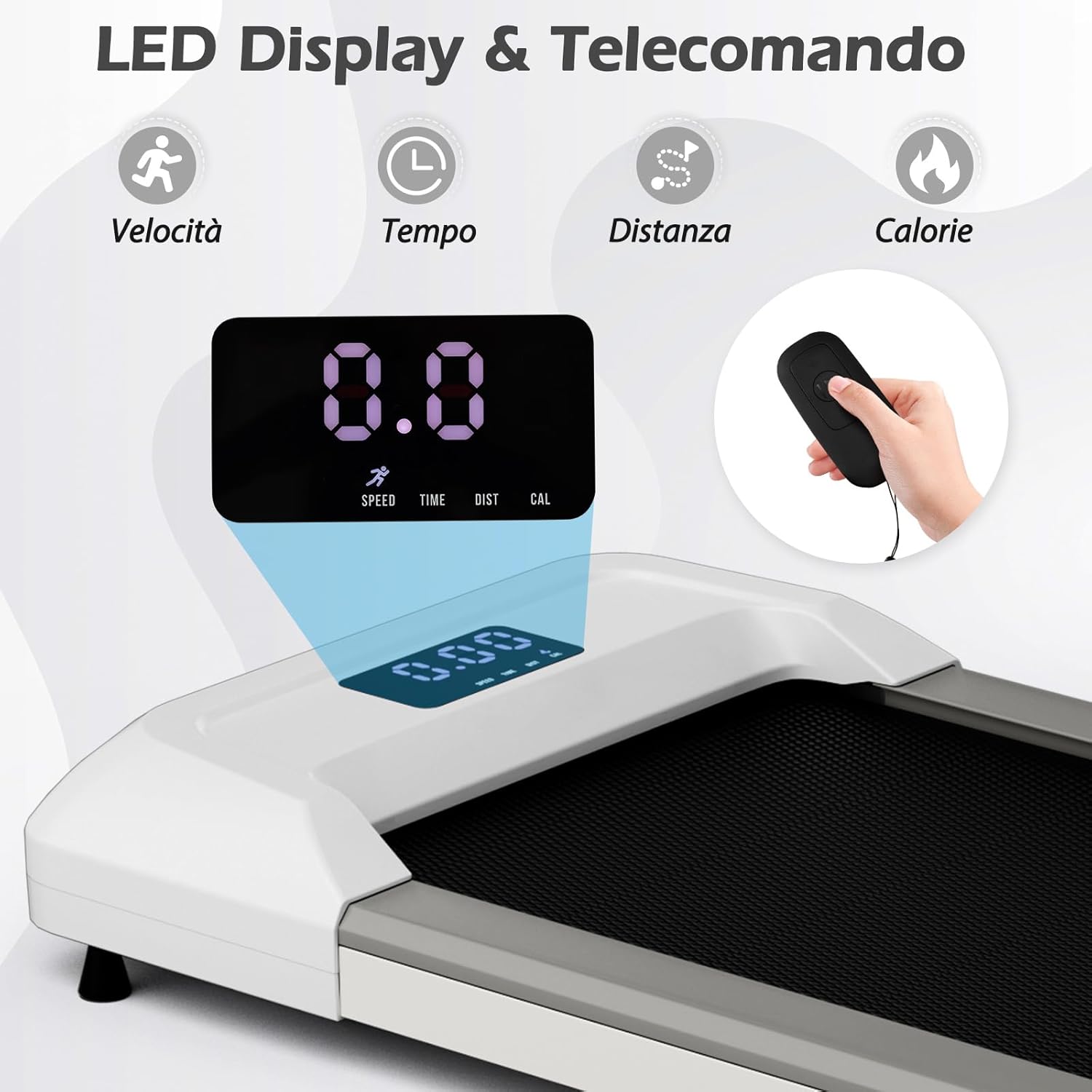Tapis Roulant Elettrico senza Manubrio, Tapis Roulant sotto Scrivania con Portata di 120 kg, Telecomando e Display LED, Tapis Roulant per Camminare e Correre da Casa e Ufficio