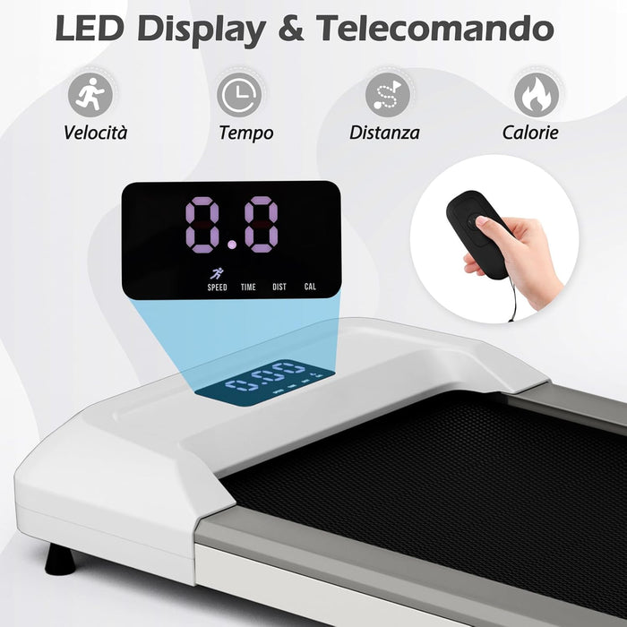 Tapis Roulant Elettrico senza Manubrio, Tapis Roulant sotto Scrivania con Portata di 120 kg, Telecomando e Display LED, Tapis Roulant per Camminare e Correre da Casa e Ufficio