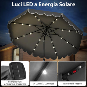 Ombrellone Esterno 300 cm, con 24 Luci LED, Ombrellone da Giardino con Inclinazione Regolabile, con Manovella 8 Stecche, Top Ventilato, per Giardino Piscina Patio (Grigio)