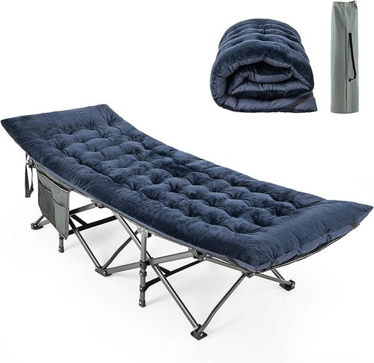 Cuscino per Sdraio, Cuscino Spesso da 190 x 70 x 7 cm con 4 Cinghie di Fissaggio, Tasca per Fissare al Letto, per Lettino da Campeggio, Vacanze in Campeggio (blu)