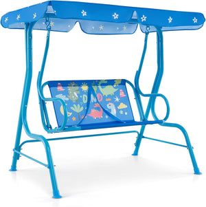 Altalena da Esterno per Bambini, Panchina a Dondolo a 2 Posti con Struttura in Metallo, Tetto Regolabile e Cinture di Sicurezza, per Bambini 3+Anni, Portata 80 kg (Blu)