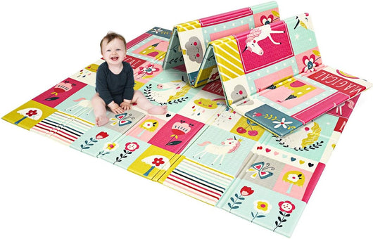 Tappeto da Gioco Per Bambini, Tappetino Pieghevole per Neonati, Tappetino in Schiuma Antiscivolo, 200 x 180 x 1,4 cm (Fiori&Unicorno)