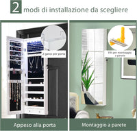 Armadietto Portagioie con Specchio, Armadio per Gioielli con 6 Luci LED e Cassetti, Organizer Gioielli per Camera da Letto e Cabina Armadio, 36 x 10 x 108 cm (Bianco)