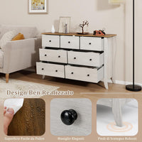 Cassettiera a 7 Cassetti in Tessuto, Cassettiera per Camera da Letto in Legno Rustico, Cassettiera Cameretta Salvaspazio per Soggiorno, Corridoio, Cucina, 120 x 38,5 x 77,5 cm (Grigio)