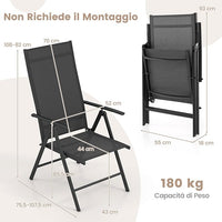 Sedia da Giardino Pieghevole, Sedia Pieghevole in Tessuto Texlilene, Sedie Reclinabili con Schienale Regolabile a 7 Livelli, Nessun Montaggio, Portata 180 kg (Nero,2)