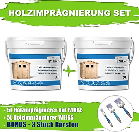 Kit di impregnanti per legno - 5 litri di colore BIANCO+ 5 litri di impregnante di colore GRIGIO