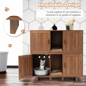 Mobile per Lettiera per Gatti 120 x 52 x 65 cm, Casetta per Gatti con 2 Ante, Fori, Tiragraffi e Gambe Staccabili, Mobile Versatile e Moderno per Salotto (Marrone)