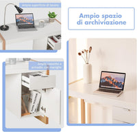 Scrivania Moderna per Computer, Postazione di Lavoro con Armadietto e Cassetto, Design Semplice ed Elegante, Scrivania con Superficie Liscia, Ideale per Casa e Ufficio