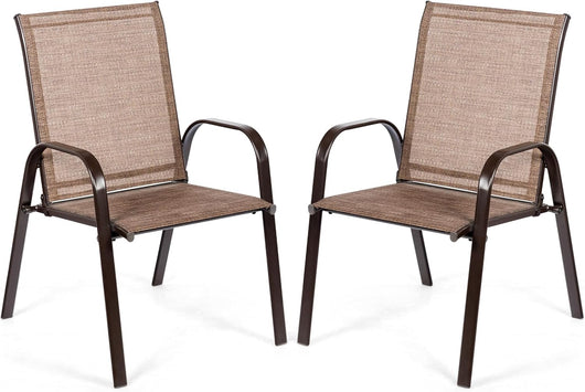 Set di 2 Sedie da Giardino, Sedie da Giardino per Patio in Textilene, con Braccioli Curvi, Telaio in Metallo, Sedia da Bistrot Portata 200 kg, Per Giardino Patio, 56 x 72 x 90 cm (Marrone)
