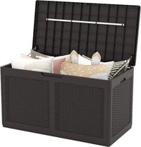 Baule da Esterno 380 L Impermeabile, Cassapanca Contenitore in Rattan con Coperchio Bloccabile e Ruote, Baule Salvaspazio per Mantenere Cuscini e Attrezzi da Interno e Esterno (Marrone)