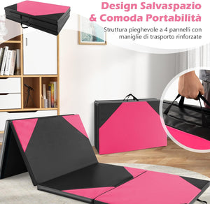 Tappetino Ginnastica Pieghevole 300 CM, Tappetino a 4 Pannelli in Similpelle con Gancio, Chiusure a Strappo e Maniglie per Ginnastica, Yoga e Allenamenti da Casa e Palestra