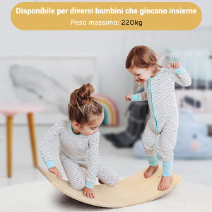 Pedana di Equilibrio Balance Board Curvo in Legno per Bambini, Capacità di Carico 220kg (90 x 40 x 19 cm)