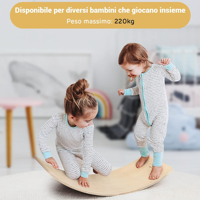 Pedana di Equilibrio Balance Board Curvo in Legno per Bambini, Capacità di Carico 220kg (90 x 40 x 19 cm)