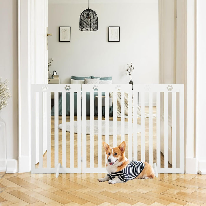 Cancelletto per Cani di Legno Pieghevole, con 3/4 Pannelli e Cuscinetti Antiscivolo, Ideale per Scale e Porta d'Ingresso,151,5 x 89,5 cm (Bianco, 3 Pannelli)
