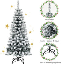 Albero di Natale Innevato 140/180/225 cm, Albero di Natale Artificiale Slim con 242/500/641 Rami Realistici e Folti e Base Pieghevole di Metallo, Apertura a Ombrello (140 cm)