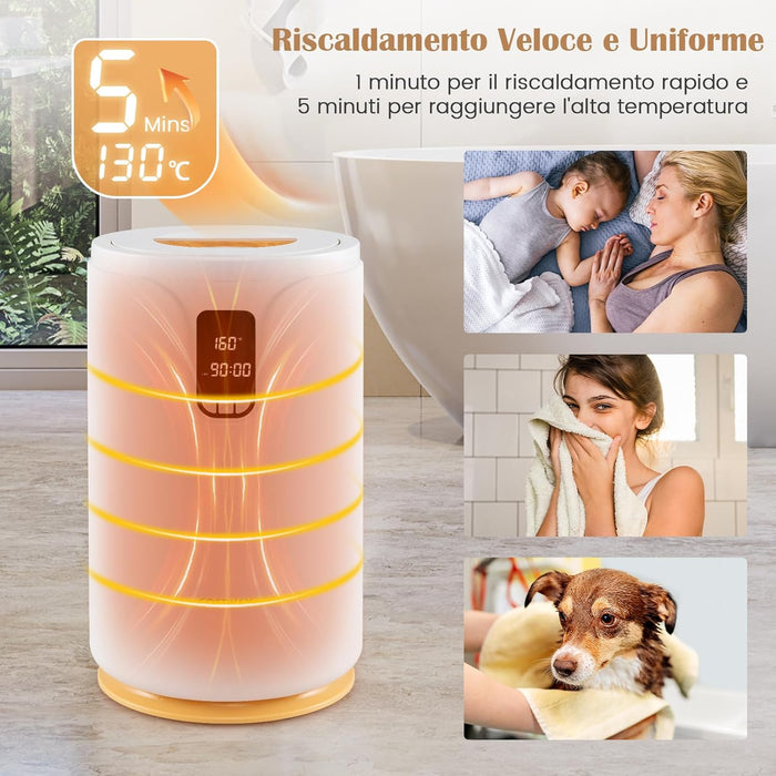 Scaldasalviette Secchio 20L con Luce LED, Secchio Scaldasalviette Elettrico per Bagno e Spa, Scalda Asciugamani con Timer, Blocco per Bambini, per 2 Asciugamani, Bianco