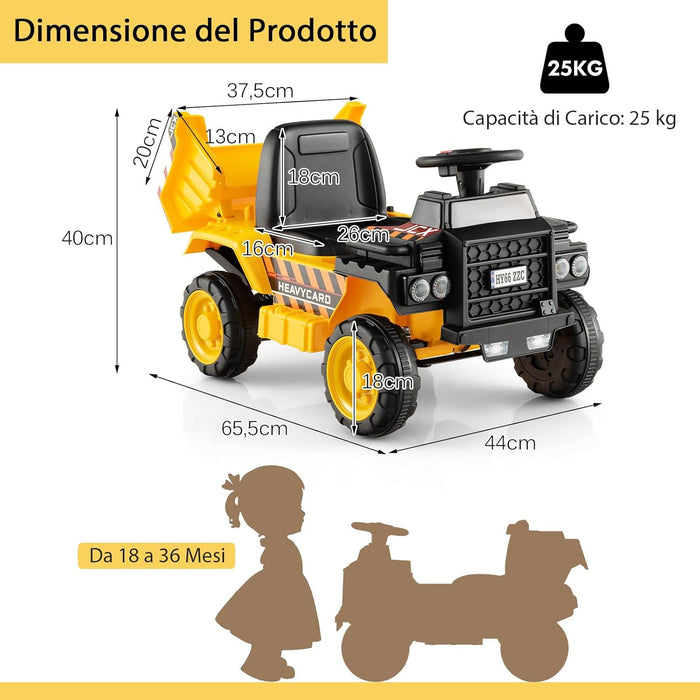 6V Veicolo da Costruzione Cavalcabile per Bambini, con Ruote Resistenti all'Usura Casco di Sicurezza, Escavatore Giocattolo, 44x65,5x40 cm