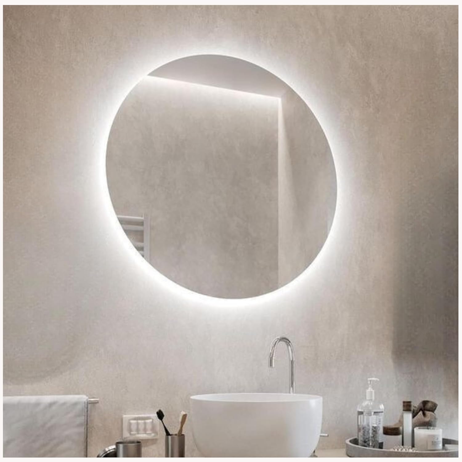 Specchio Bagno LED Rotondo ATOS Ø60 cm, Specchio Retroilluminato Bagno, Specchio LED Bagno 4000K, Specchio Rotondo Bagno moderno