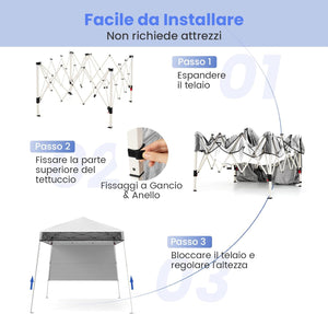 Gazebo Pop-up da Esterno 182 x 182 cm, Gazebo Pieghevole con 1 Parete Laterale, Gambe Inclinabili Regolabili e 4 Picchetti, Tendone Impermeabile per Feste, Campeggio e Picnic (Bianco)