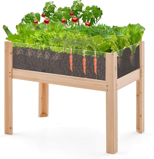 Fioriera Rialzata da Giardino 50/130 L, Orto Rialzato con Gambe, Fori di Drenaggio e Pannelli in Acrilico, Aiuola Rialzata per Ortaggi, Fiori e Piante (75 x 46 x 61 cm)