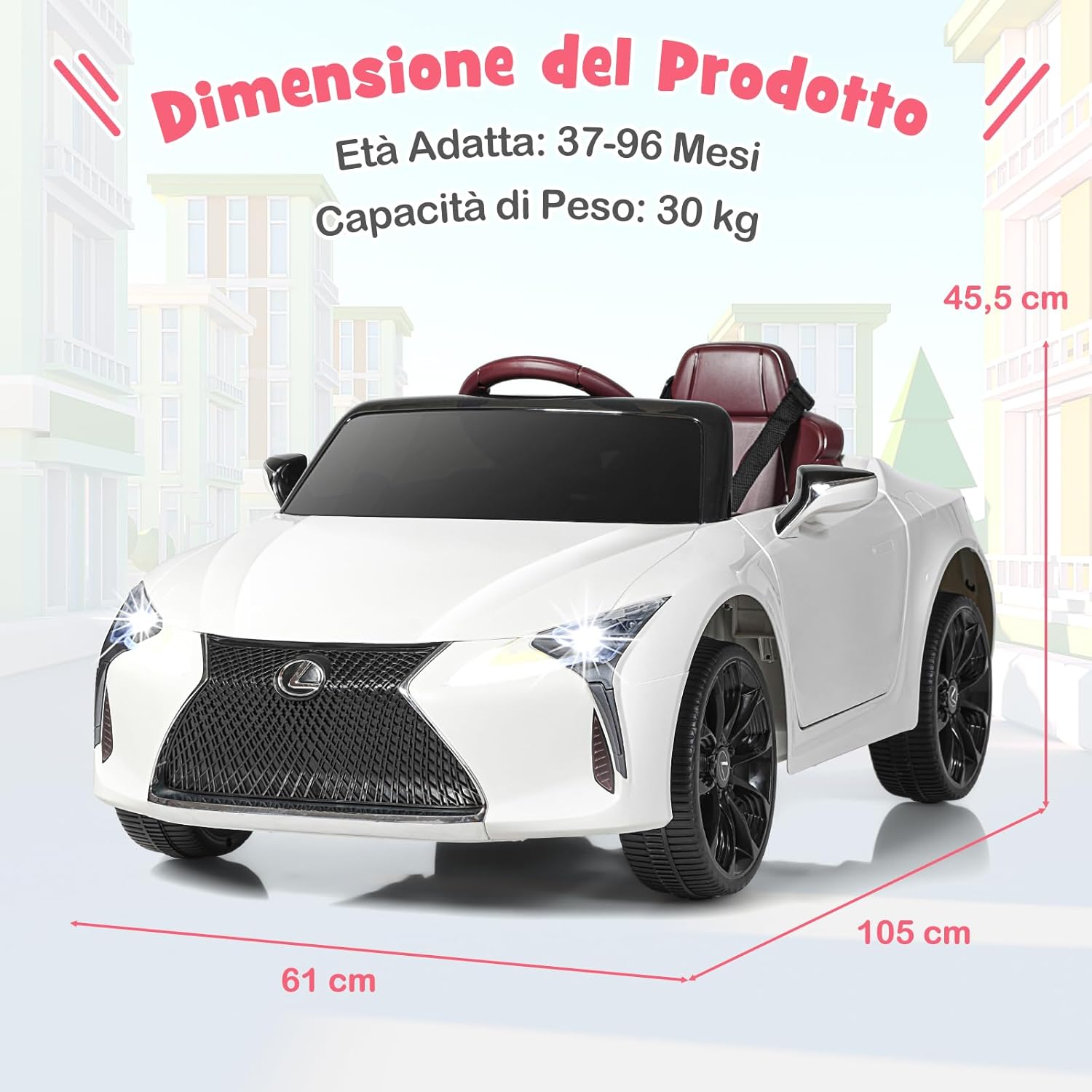 Lexus Auto Elettrica per Bambini, Macchina Elettrica Cavalcabile con Telecomando Luci LED Luminose Musica e Storie, 3-5 km/h, per Bambini 37-96 Mesi (Bianco)