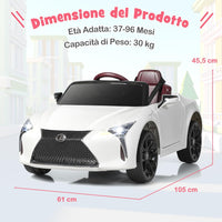 Lexus Auto Elettrica per Bambini, Macchina Elettrica Cavalcabile con Telecomando Luci LED Luminose Musica e Storie, 3-5 km/h, per Bambini 37-96 Mesi (Bianco)