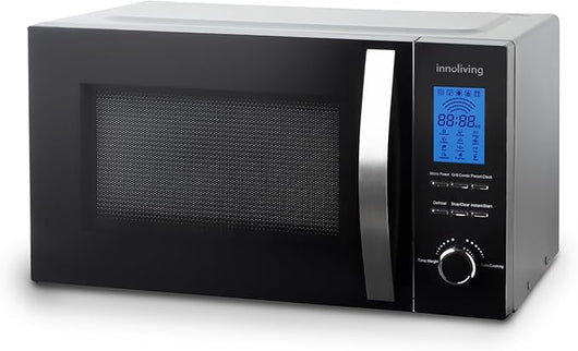 Innoliving Forno a Microonde 23 Litri INN-862S, 800W con Grill, 5 Livelli di Potenza, Funzione Scongelamento, Timer 60 Minuti, Design Elegante in Acciaio, Perfetto per Riscaldare, Cuocere e Scongelare
