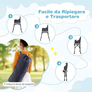 Seggiolone Pieghevole per Bambini, Seggiolone Salvaspazio con Vassoio Regolabile a 2 Livelli, Cintura di Sicurezza, Aperture Regolabili per Gambe, Tasche, per Bambini 6-36 Mesi