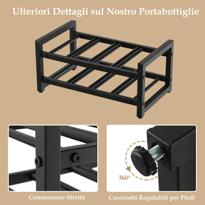 Portabottiglie per Vino in Metallo, Scaffale per Vino 8 Bottiglie con Piedini Regolabili e Superficie Antiruggine, per Cucina, Sala da Pranzo, Cantina, 42,5 x 24,5 x 20,5 cm