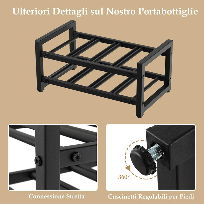 Portabottiglie per Vino in Metallo, Scaffale per Vino 8 Bottiglie con Piedini Regolabili e Superficie Antiruggine, per Cucina, Sala da Pranzo, Cantina, 42,5 x 24,5 x 20,5 cm