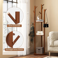 Attaccapanni girevole a forma di albero, Appendiabiti con 3 Ripiani e 9 Ganci, Appendiabiti 167 cm per Ingresso Salotto Camera da Letto