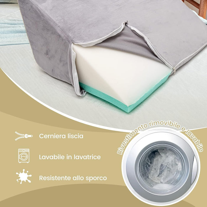 Set di 4/6 Cuscini Regolabili a Cuneo, Cuscino a Cuneo per Letto in Memory Foam, per Alleviare il Dolore alla Schiena Collo e alle Gambe, Poggiatesta Rimovibile, Grigio (4 Pezzi)