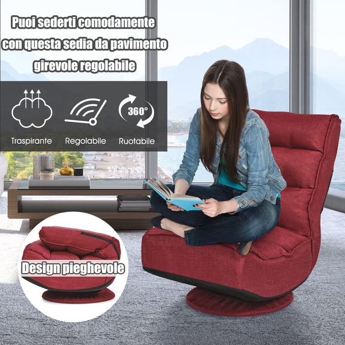 Poltrona Relax da Terra Pieghevole Reclinabile Girevole, Poltrone da Divano per Studio Salotto, con Schienale, Ottima per Rilassarti (Vino)