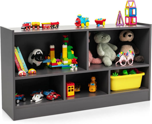 Libreria per Bambini e Organizer Giocattoli, Scaffale di Legno Con 5 Scompartimenti, Per Stanza dei Giochi Camera Dei Bambini Angolo di Lettura Classe Scuola Materna (Grigio)