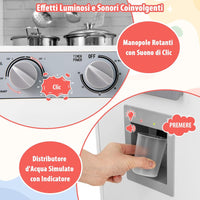 Cucina Giocattolo in Legno per Bambini con Forno, Microonde, Lavello, Rubinetto e Lavatrice, Luci e Suoni Realistici, 3+ Anni