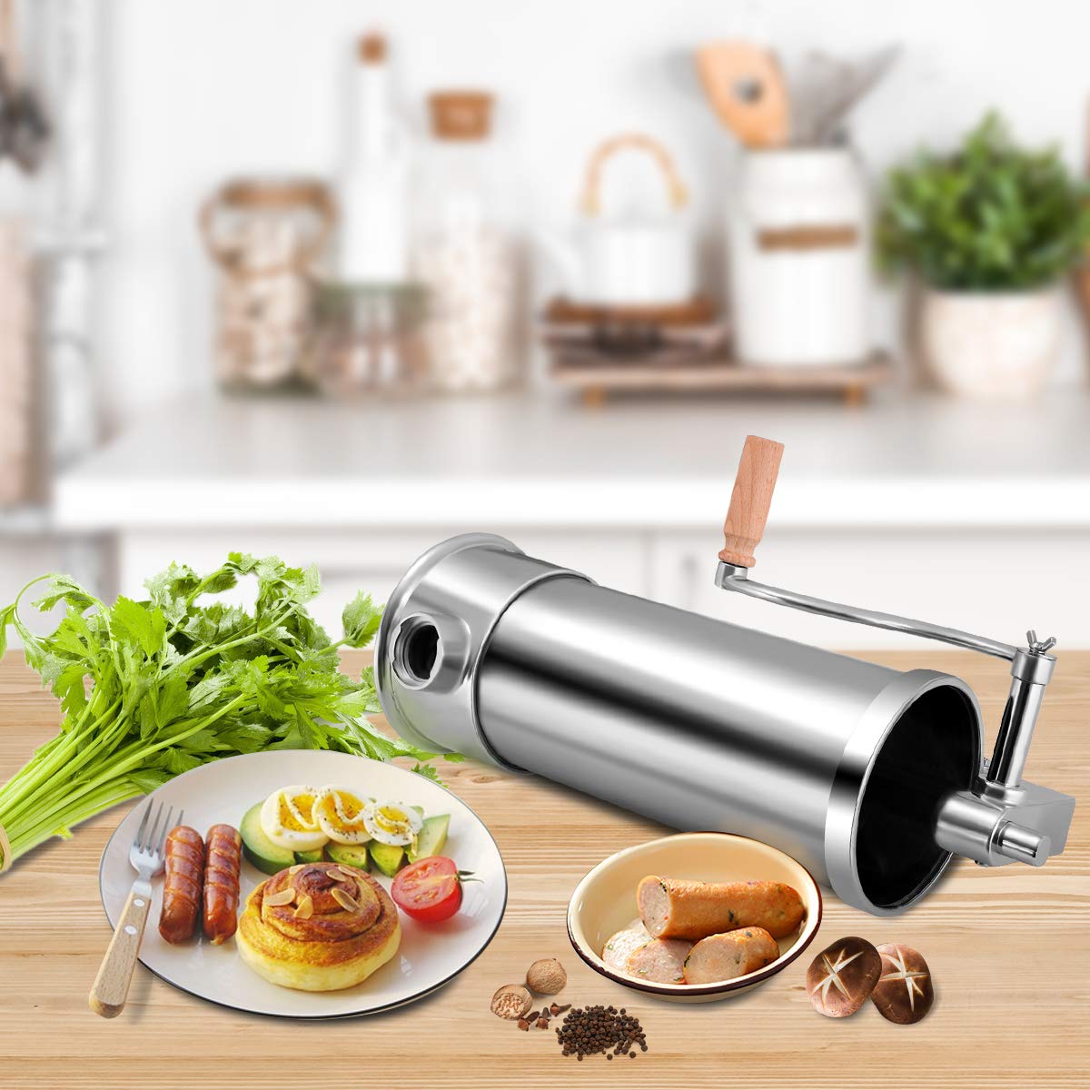 6 L Insaccatrice per Salsiccia Macchina per la Produzione di Salsicce Insaccatrice Manuale per Uso Domestico, Salsicce Siringa con 6 Tubi di Riempimento