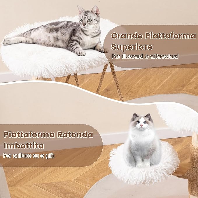 Albero per Gatti, Tiragraffi per Gattini Moderna con Dondolo Appeso, Tiragraffi e Piattaforme Imbottite, Mobili per Gatti per Arrampicata Interna
