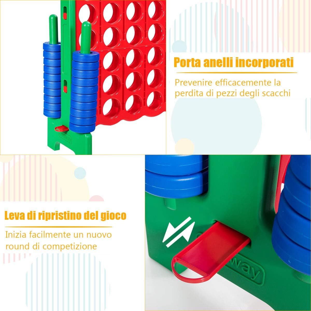 Forza 4 Gigante Mega 4 in Linea Quattro Insieme, Gioco da Tavolo Gioco di Fila per Bambini, 120 x 42 x 104 cm (Verde)