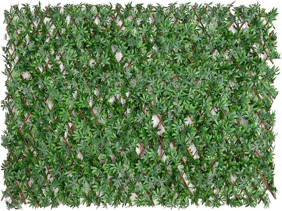 Siepe Artificiale Estensibile Foglie 3D Recinto 100x200 Cm Separè Divisore Traliccio Legno