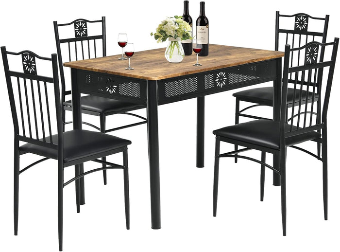 Set Tavolo e Sedie da Pranzo 5 Pezzi, Tavolo Cucina Rettangolare 110 cm con Sedie Imbottite per 4 Persone, Set Mobili Salvaspazio per Soggiorno Cucina Bar Ristorante (nero)