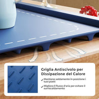 Vassoio Riscaldante Elettrico, Tappetino Riscaldante in Silicone Portatile, con Temperatura Regolabile Timer e Blocco per Bambini, per Buffet, Feste e Cucina (60 x 44 cm,Blu)