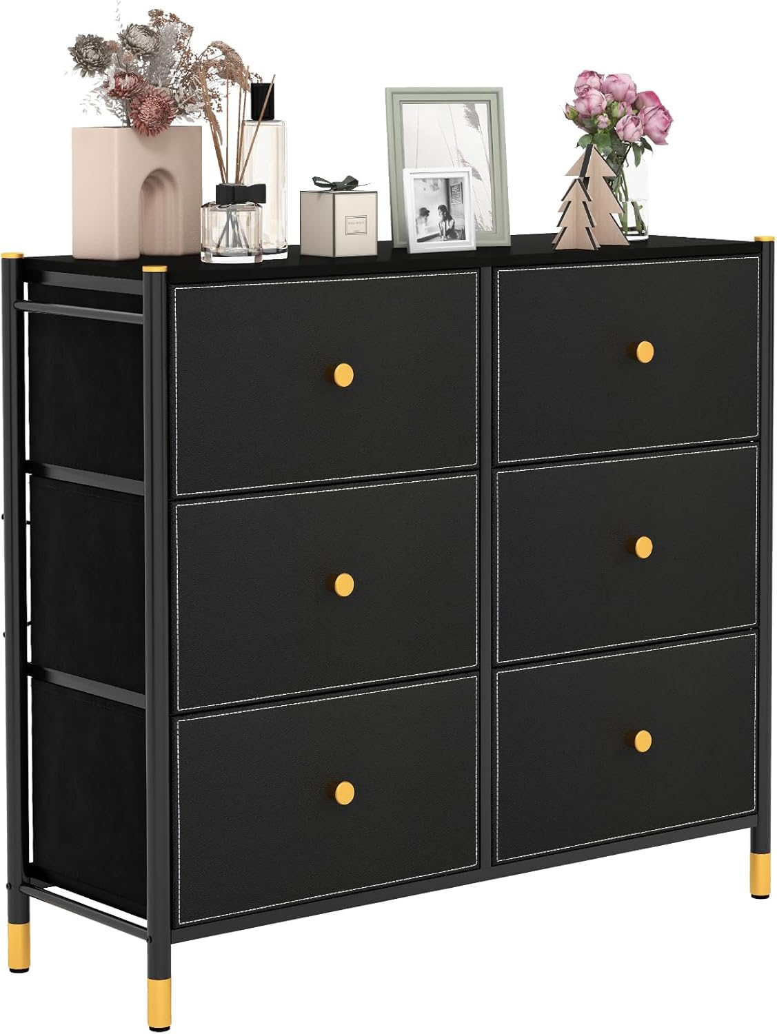 Cassettiera con 5/6/8 Cassetti, Comò in Tessuto con Struttura Metallica e Cassettone, Organizer da Terra Multiuso per Soggiorno Armadio Ingresso (6 Cassetti)