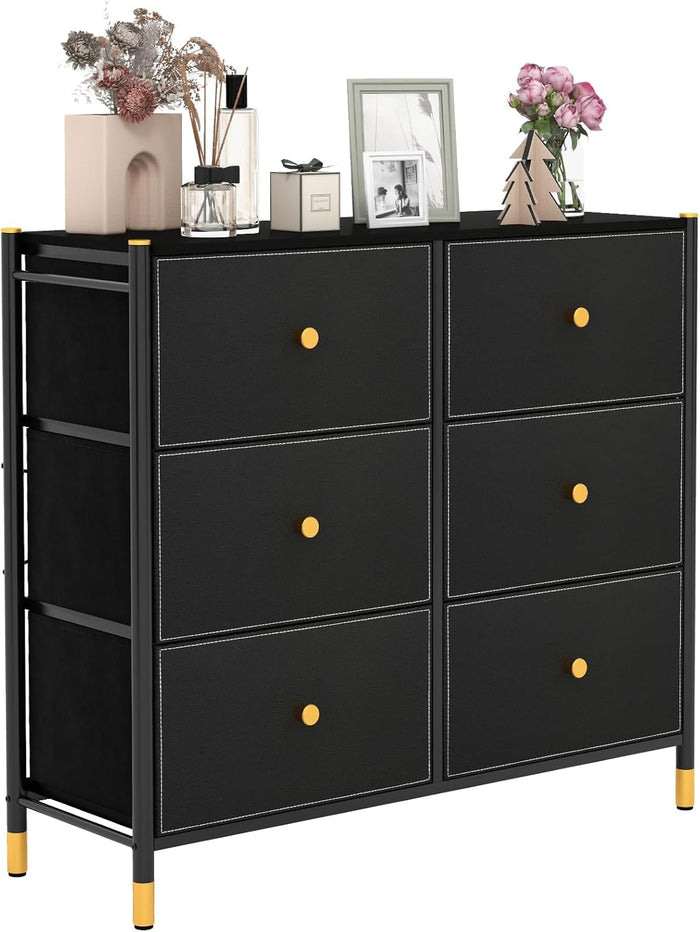 Cassettiera con 5/6/8 Cassetti, Comò in Tessuto con Struttura Metallica e Cassettone, Organizer da Terra Multiuso per Soggiorno Armadio Ingresso (6 Cassetti)